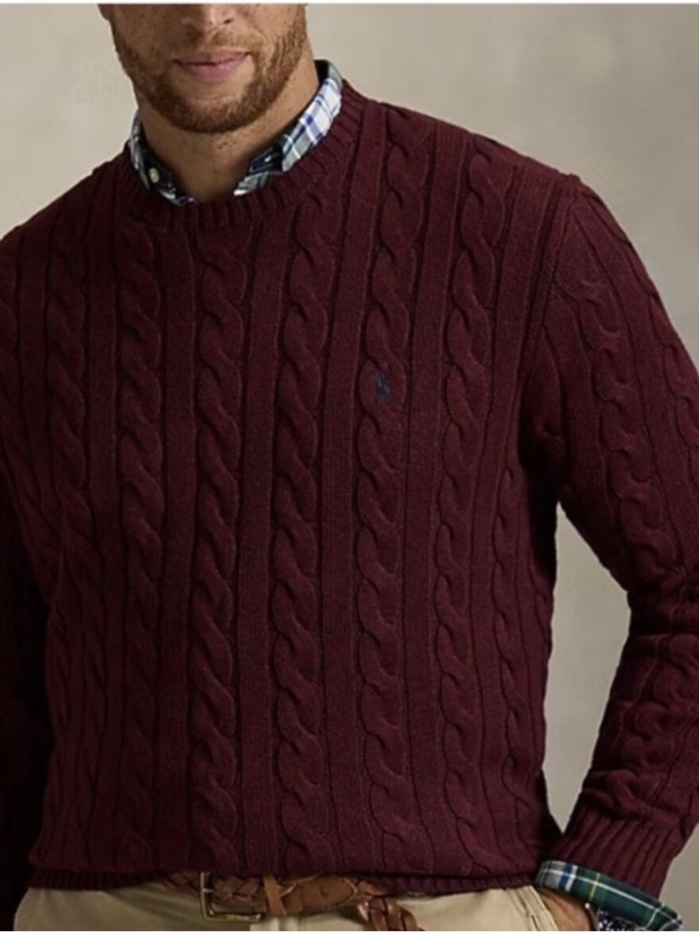 Polo Ralph Lauren Maroon Cotton Cable Knit Sweater Size Large